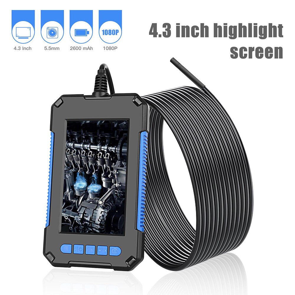 P40 Industrial Endoscope Borescope Inspection Camera 4.3 Inch HD 1080P Display Screen IP67 Waterproof 5.5mm Lens 6pcs LED Light