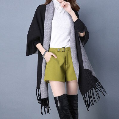 Mingjiebihuo neue kaschmir Poncho schal mit ärmeln frauen in herbst und Winter dicke warme doppel-seitig feste quaste Mantel mädchen: 8