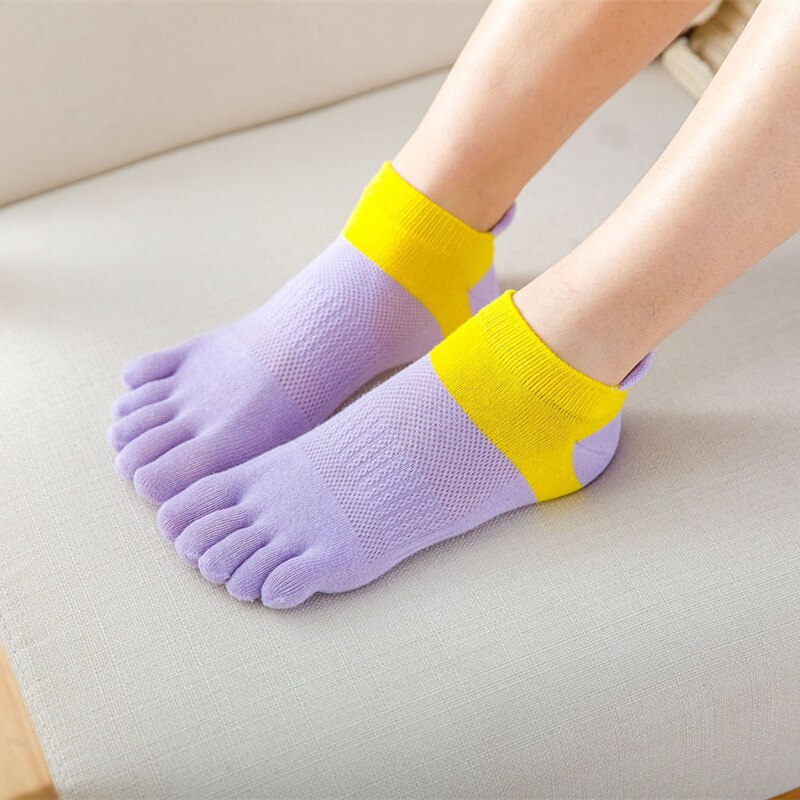 Toe Socks Women 100 Cotton Five Fingers Socks Breathable Cotton Socks Sports Running Solid Color Yellow Blue Sock Female Sox: F