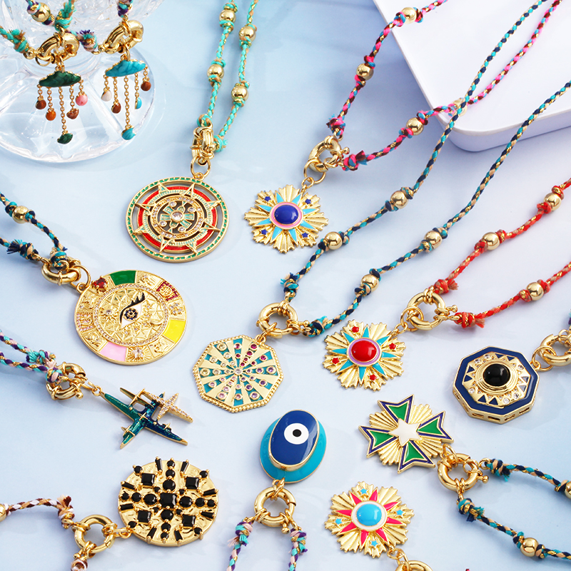 Estrella Celestial azul verde mal de ojo nudo largo collar de cuentas, Boho naturaleza cordón de algodón suéter amuleto verano playa joyería