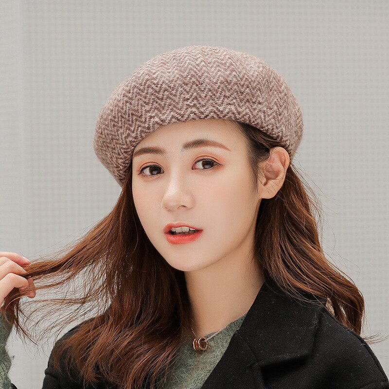 Wollen Wave Patroon Dame Baret Winter Baret Kasjmier Vrouwen Baret Herfst Winter Hoeden Caps: beige coffee