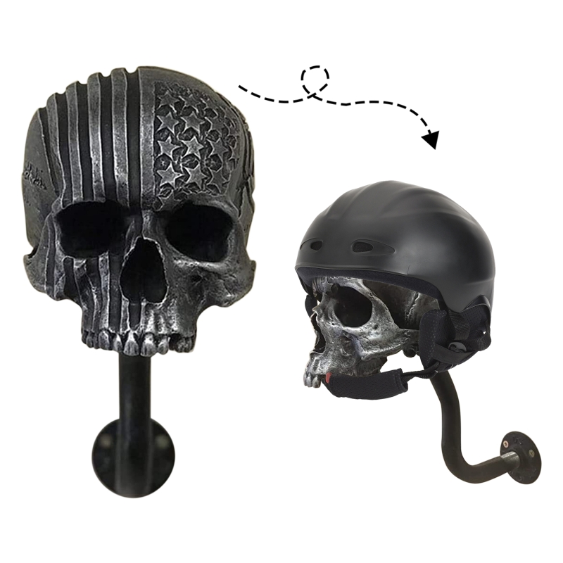 Motorcycle Helmet Rack, Helmet Holder Wall Mount Skull Rack Helmet Hanger for Coats, Caps, Hats