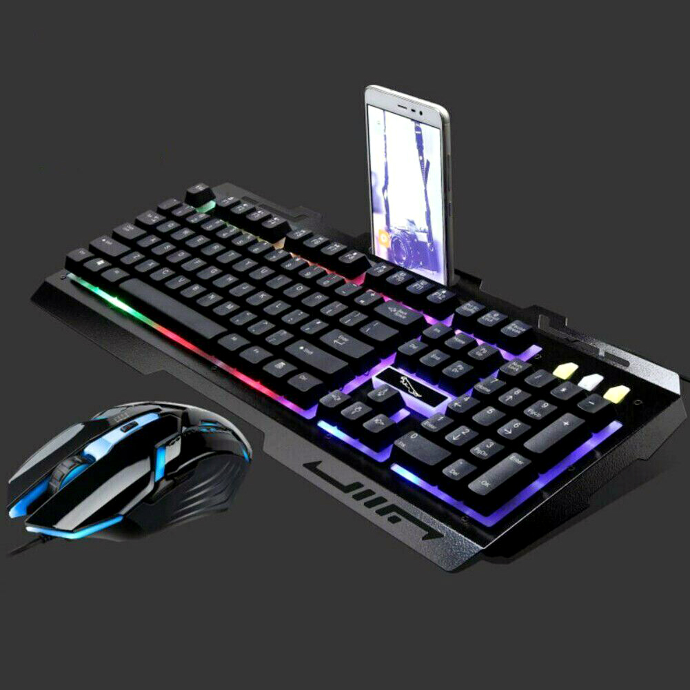 Gaming Keyboard RGB Backlit Keyboard With Silent Gaming Mouse Set USB Wired Rainbow Gaming Keyboard Mouse Set Compatible for PC