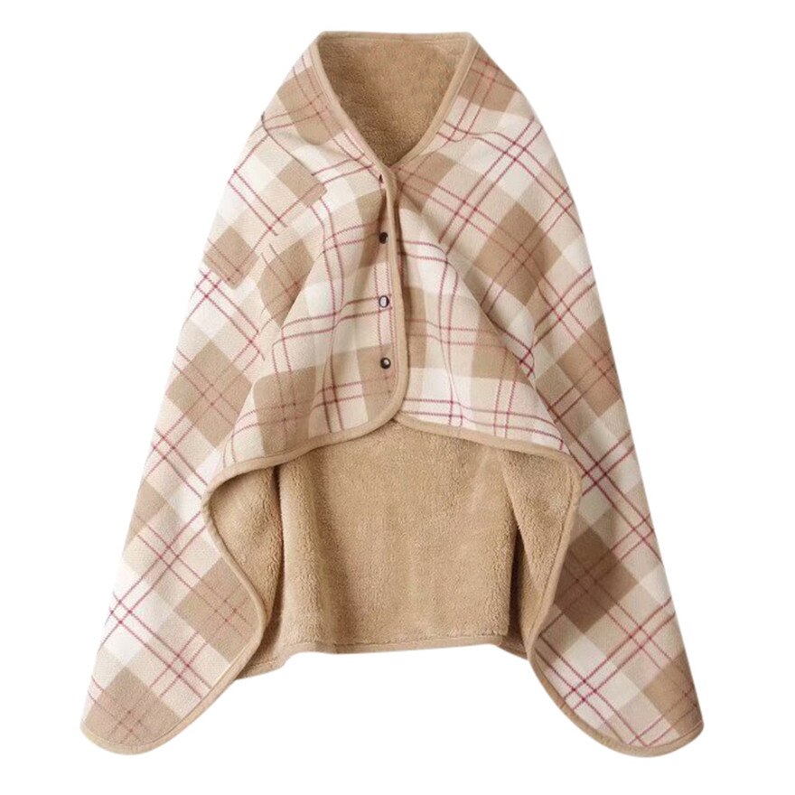 Plaid warm flanel + polar fleece deken kantoor benen knie gooi lui Wrap shawl wearable dikke deken met knop # wqy516