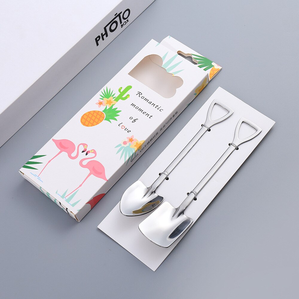 Beautifully packaged coffee spoon tea spoon stirring stainless steel spoon set watermelon dessert ice cream spoon: H-2PC