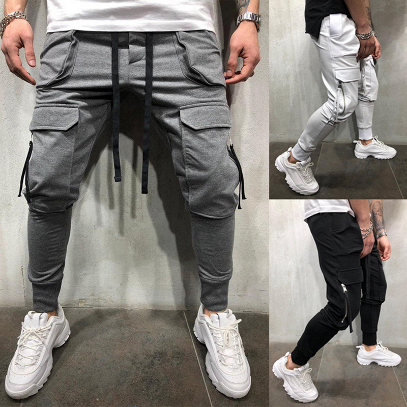 Men Pockets Casual Cargo Pants Slim Joggers Hip Hop Sweatpants Fahsion Men Drawstring Pencil Trousers Gym Pantalon Homme