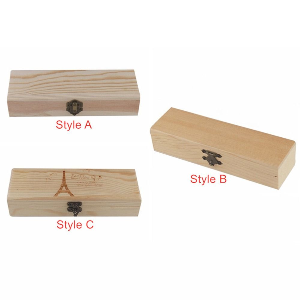 Rectangle Wooden Pencil Box Unpainted Makeup Organizer Stationery Box Pen Container Plain Wooden Storage Box Office Bedroom