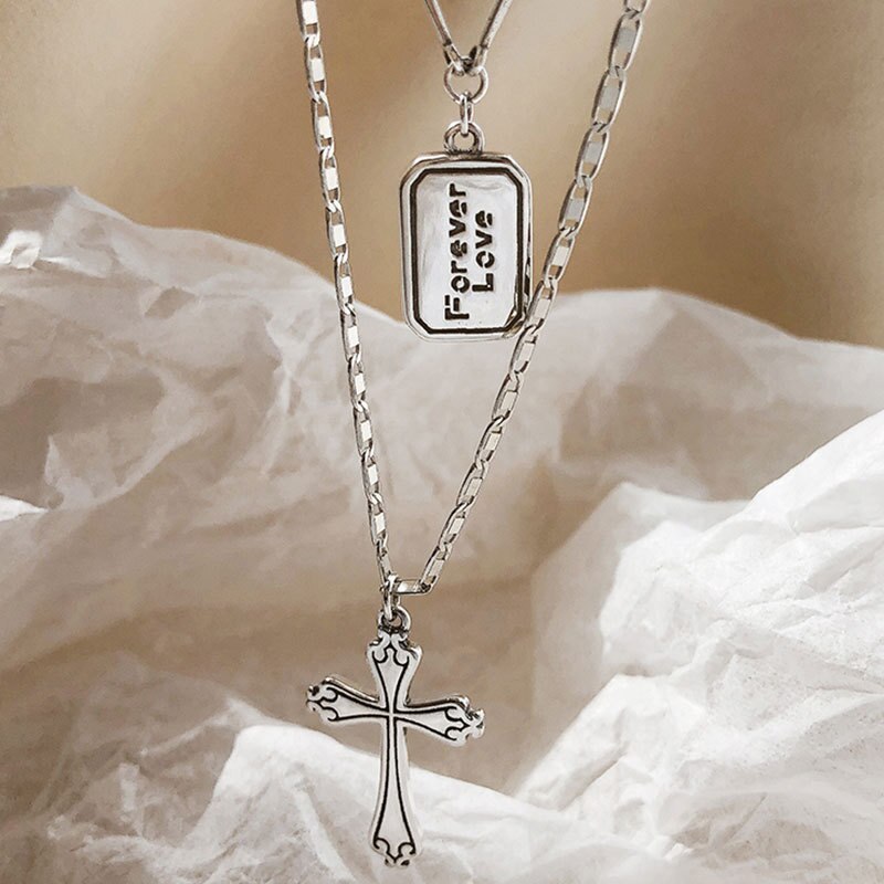 S925 sterlingsølv halskæde til kvinder kryds retro bogstav lette luksus kravehalskæde smykker