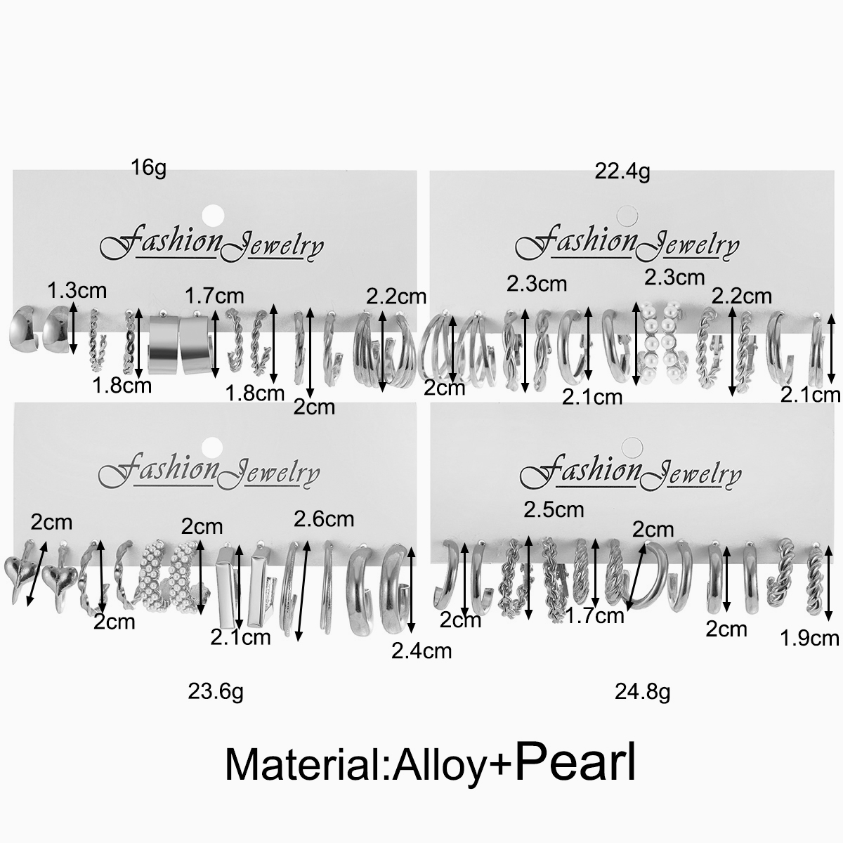 24 Pairs of Earrings Set Twisted Personality Simple Temperament Geometrical Twist Pearl Earrings