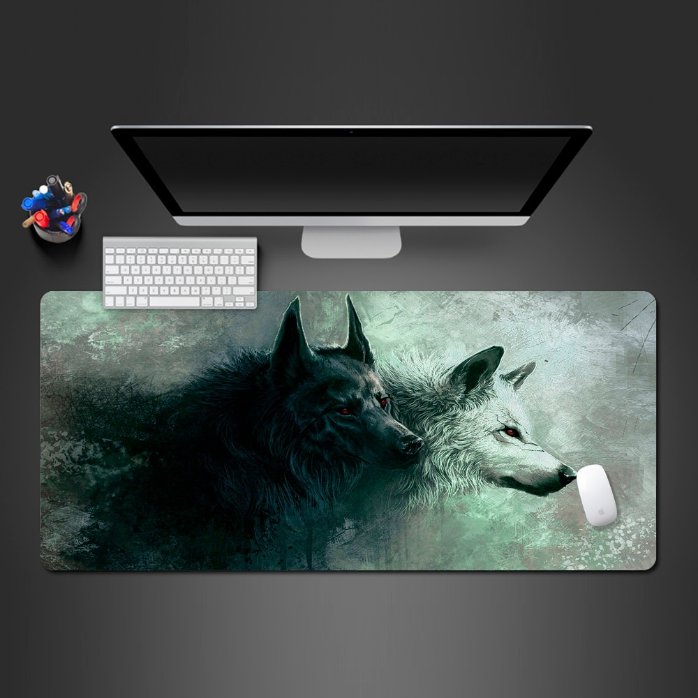 Wit En Zwart Wolf Muismat Voor Game Speler Game Matten Computer Kantoor Toetsenbord Ultra-dunne tafel Matten Muismat
