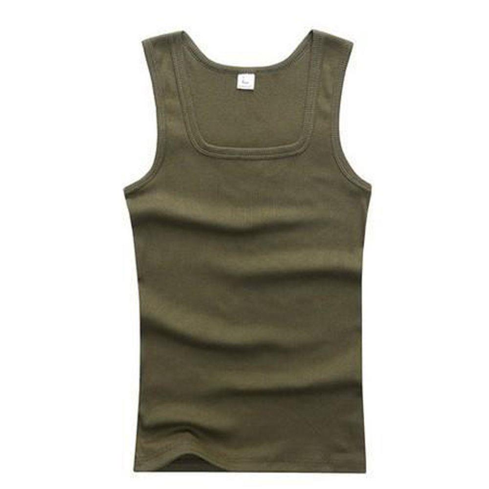 Ropa de verano de talla grande para hombres y mujeres, camisetas sin mangas negras, blancas y grises, camisetas 100% de algodón para Fitness, chalecos musculosos para hombres, camiseta para mujeres: M / Verde militar