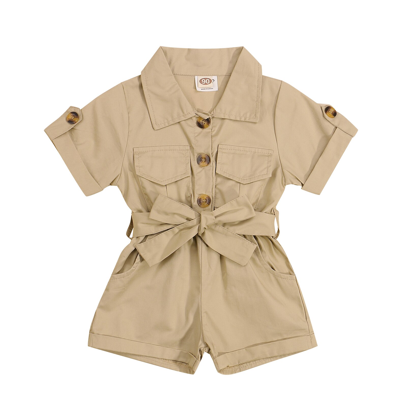 Vêtements d'été pour bébés filles de 1 à 5 ans, salopette à boutons à revers à manches courtes, Style outillage, tenues: Kaki / 5T