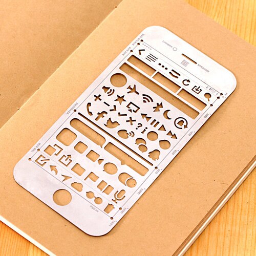Diy Novelty Metal Hollow Ruler Cute Phone Square Shape Rulers for Kids Drawing Kawaii Item School Supplies: Design 1