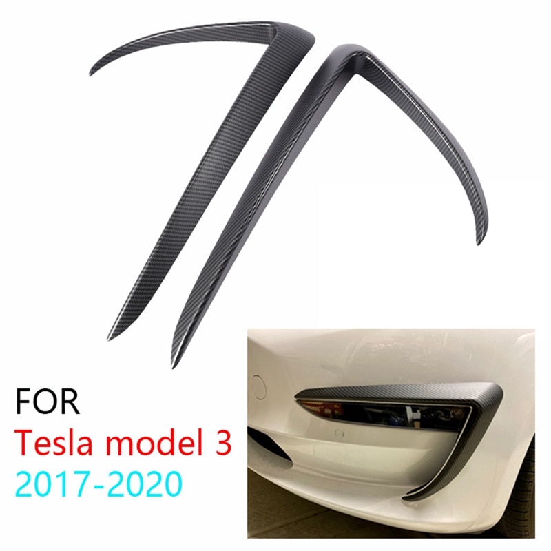 Matte Carbon Fiber Front Blade Trim Front Bumper Lip Splitter Fog Light Trim for Tesla Model 3: Default Title