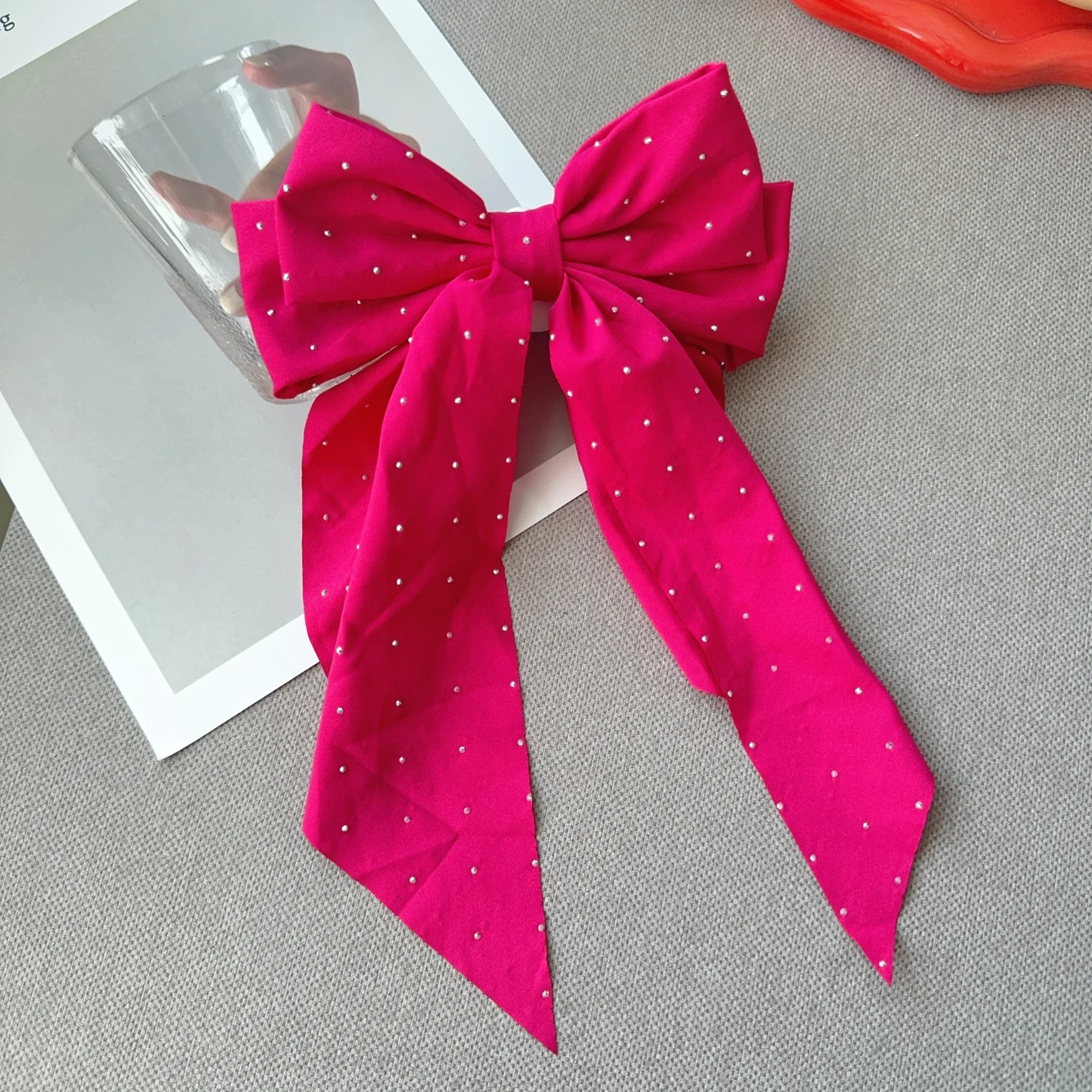 6 estilos de pinzas largas de satén con lazo grande para niñas, pinzas para el pelo para la cabeza trasera, color rojo Internet con el mismo temperamento, accesorios elegantes para el cabello