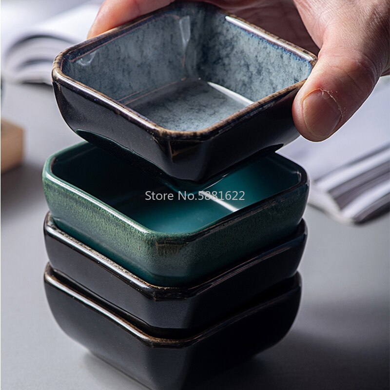 Ceramic Grid Fruit Plate Snack Plate Serving Platter Japanese Small Dish with Tray Home Desktop Dried Fruit Snack Tray