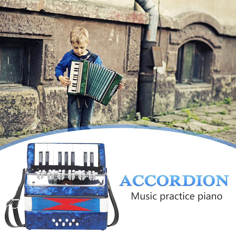 Mini Small 17-Key 8 Bass Accordion with Shoulder Strap Educational Musical Instrument for Beginner