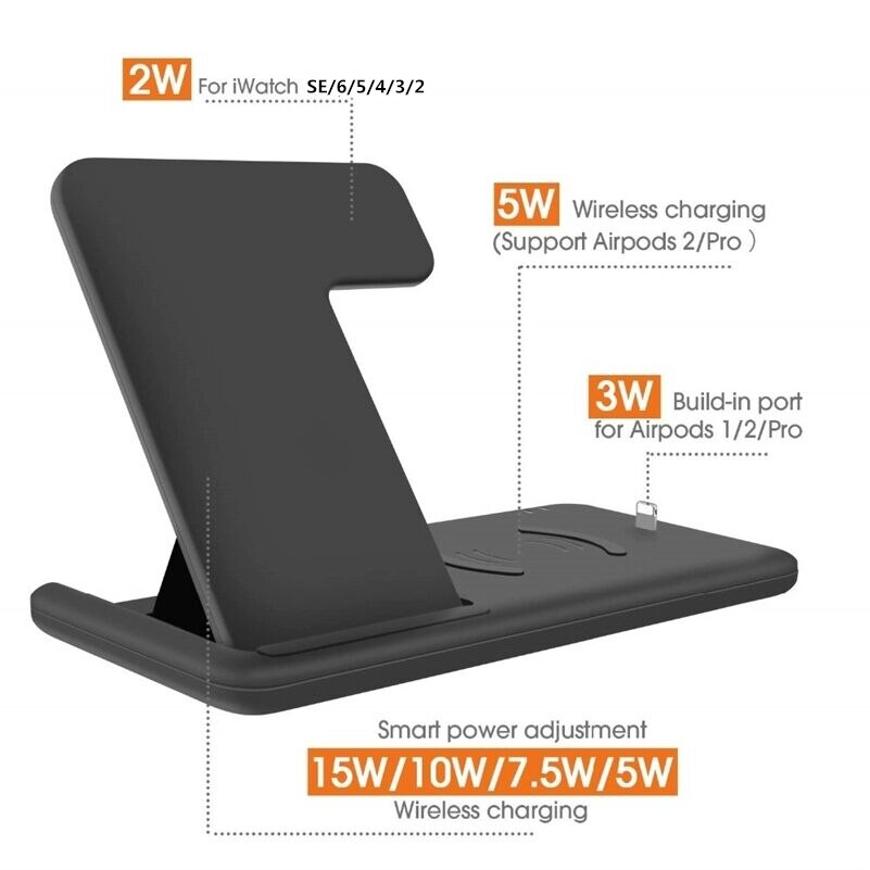 Fdgao qi draadloze oplader voor apple watch  se 6 5 4 3 2 airpods 15w snellaadstandaard paddock voor iphone 12 pro max 11 xr xs