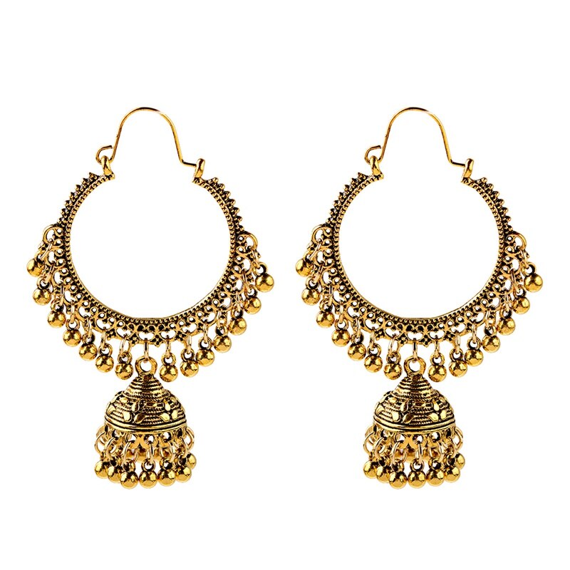 Retro Indian Jewelry Jhumka Jhumki Earrings Gypsy Gold Silver Color Tassel Earrings For Women Jewelry: Gold 2