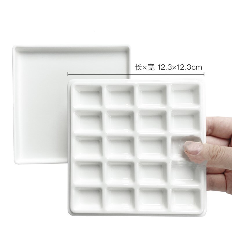 Ceramic watercolor palette rectangular multi-grid white porcelain palette art supplies paint palette with lid: 20  grids with lid