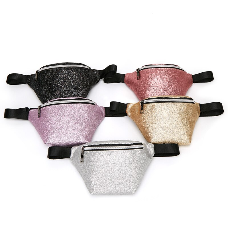 Women Shinny PU Leather Waist Packs Elastic Belt Fanny Pack Zipper Waist Bag Casual Chest Bag