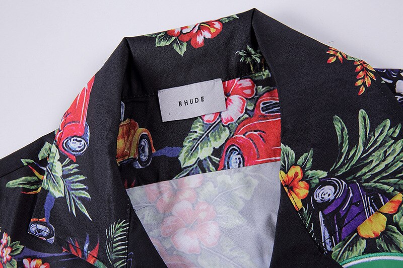 RHUDE – chemise à manches courtes avec imprimé floral et voiture, style , rue, hawaïen
