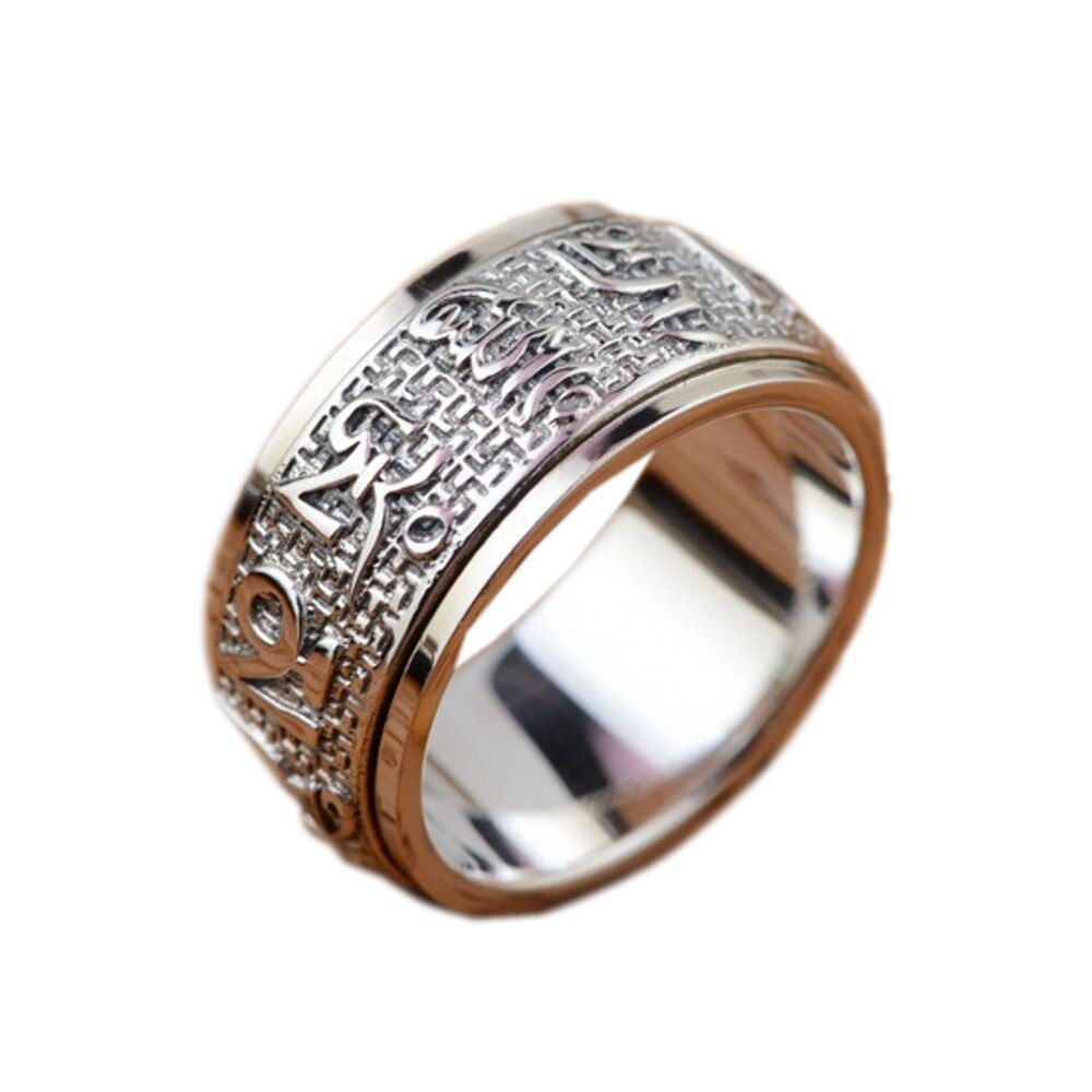 Bocai Real S925 Puur Zilveren Sieraden Antieke Ambachten Thaise Mannen Ring Zes Woorden Mantra Roterende Geluk