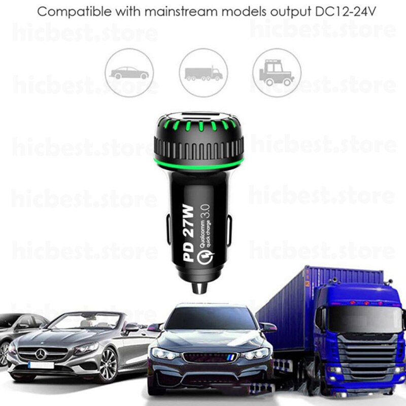 27W PD Car Charger for iPhone Fast Car PD Charger SCP AFC VOOC QC 3.0 Auto Adapter for iPhone SE 11 Pro Samsung S20 Huawei OPPO
