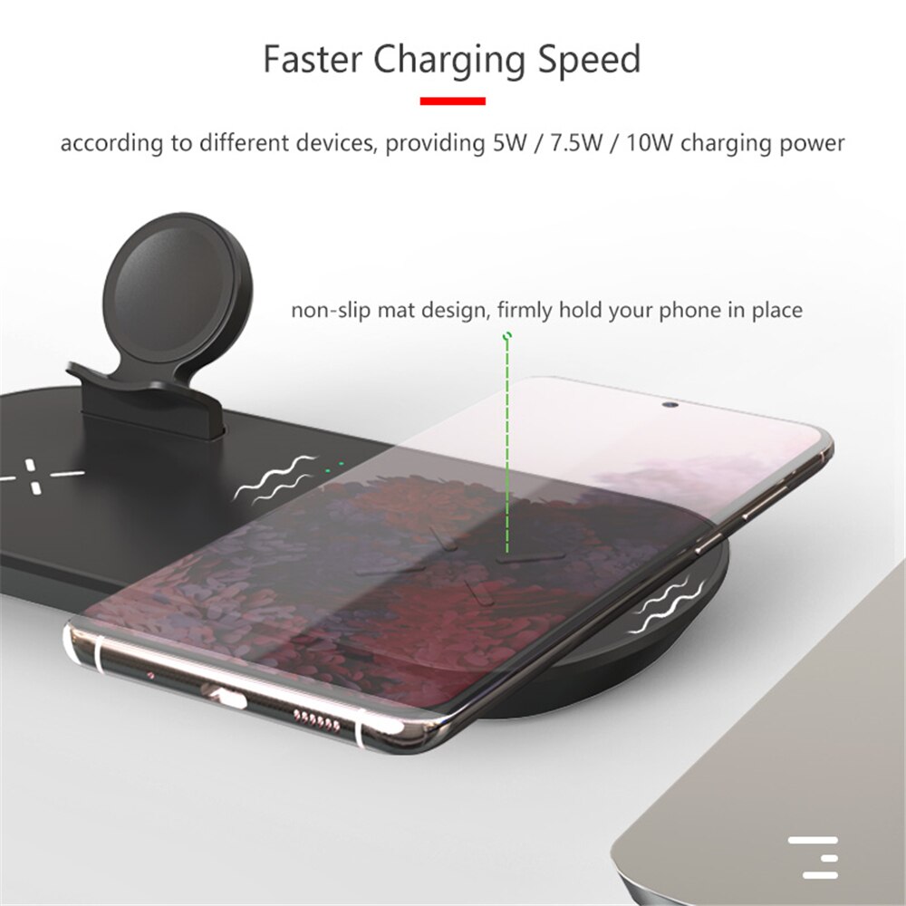 3 in 1 trådløs oplader til samsung  s20 s10 galaxy watch aktive gear knopper 10w qi hurtig opladning til iphone 11 xs xr 8 airpods pro