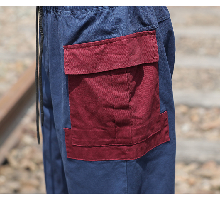 Hiphop Heren cargo broek met veel zakken Patchwork pantalones Zwart legergroen Blauw enkellange Lente Herfst