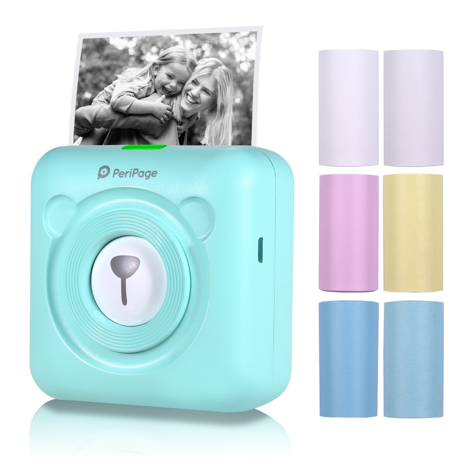 Peripage A6 304DPI Mini Photo BT Printer Pocket Photo Printer Marker with 6 rolls paper For Mobile phone Android and iOS: Green