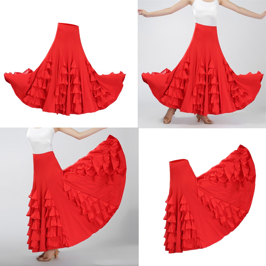 Modern Waltz Tango Ballroom Dance Costume For Women Flamenco Dress Show Dance: Red