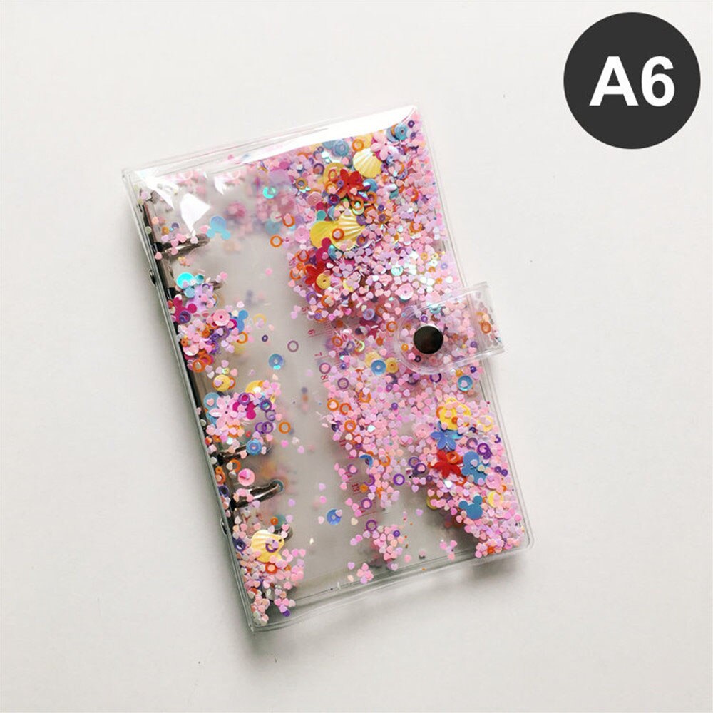 A5/A6 Cute Transparent PVC Glitter Sequins Notebook Cover Office School 6 Rings Binder Spiral Planner Agenda Organizer Notebooks: A6