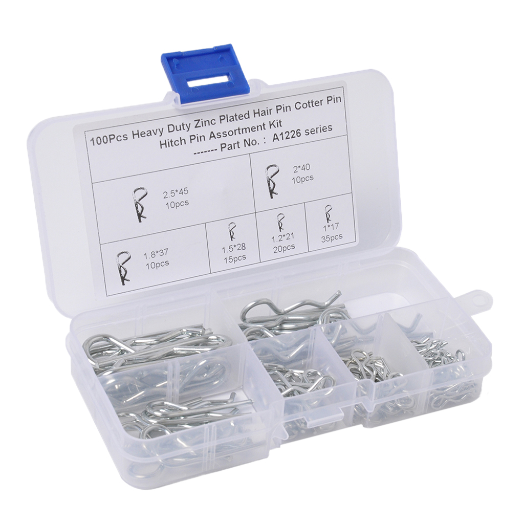 100 stk r split stifter traktor stift clips med plast boks sortiment kit hitch hår traktor stål clip split grab kit