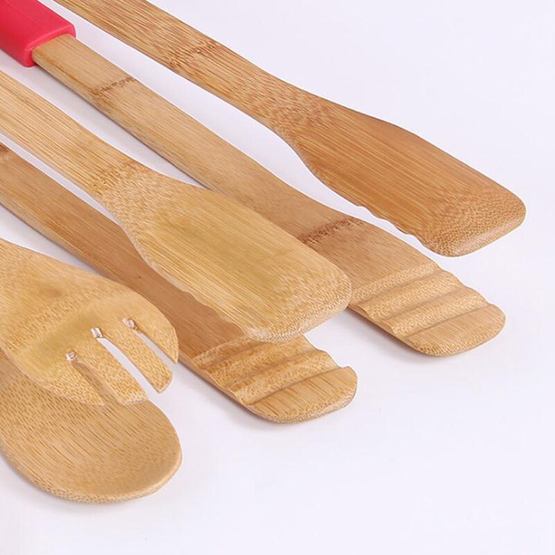 Herramientas de pinza de cocina para barbacoa, utensilios de cocina, pinzas de bambú para comida tostar, utensilios de madera para pastel, ensalada bolsa con Clip para aperitivos, mango de silicona para pan