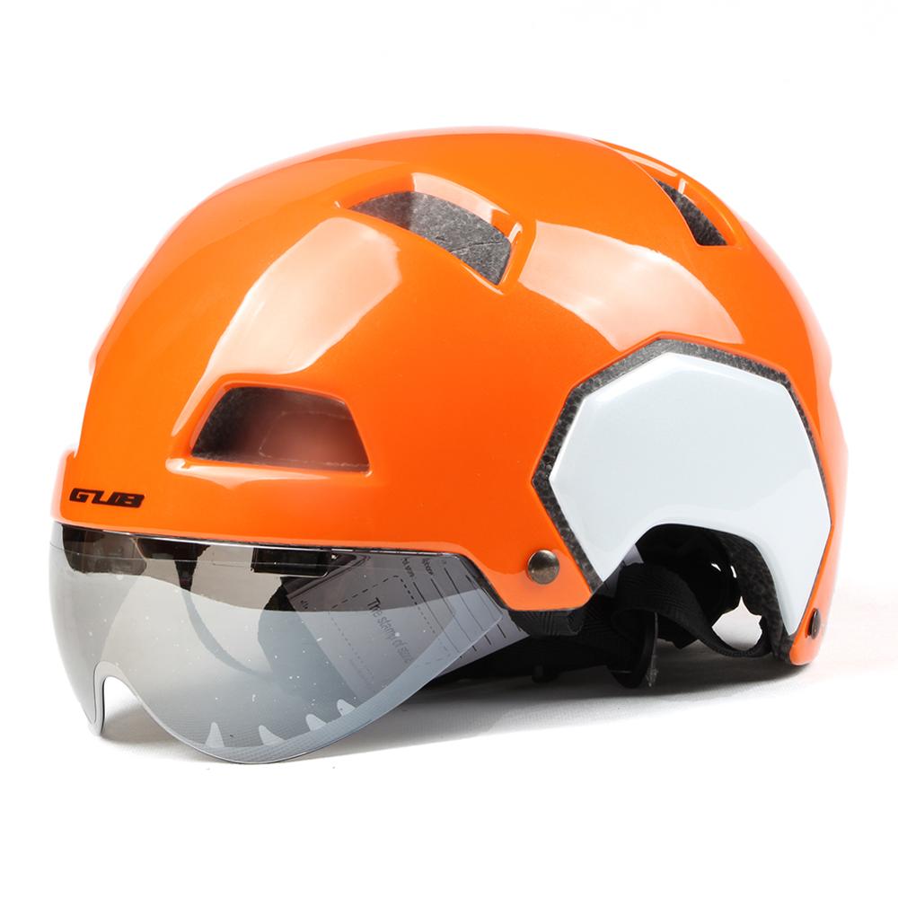 Men Women Ultralight Cycling Helmet MTB Mountain Road Bike Helmet with Goggles Breathable Integrally Molded GUB V3: Orange / L(56-61cm)
