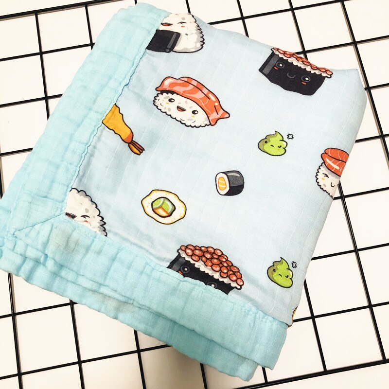 Couette en mousseline de bambou à quatre couches | Couverture en mousseline de bambou pour bébé, mousseline arbre à langes mieux que Aden Anais bébé/couverture écharpe pour bébé: zm blue suchi
