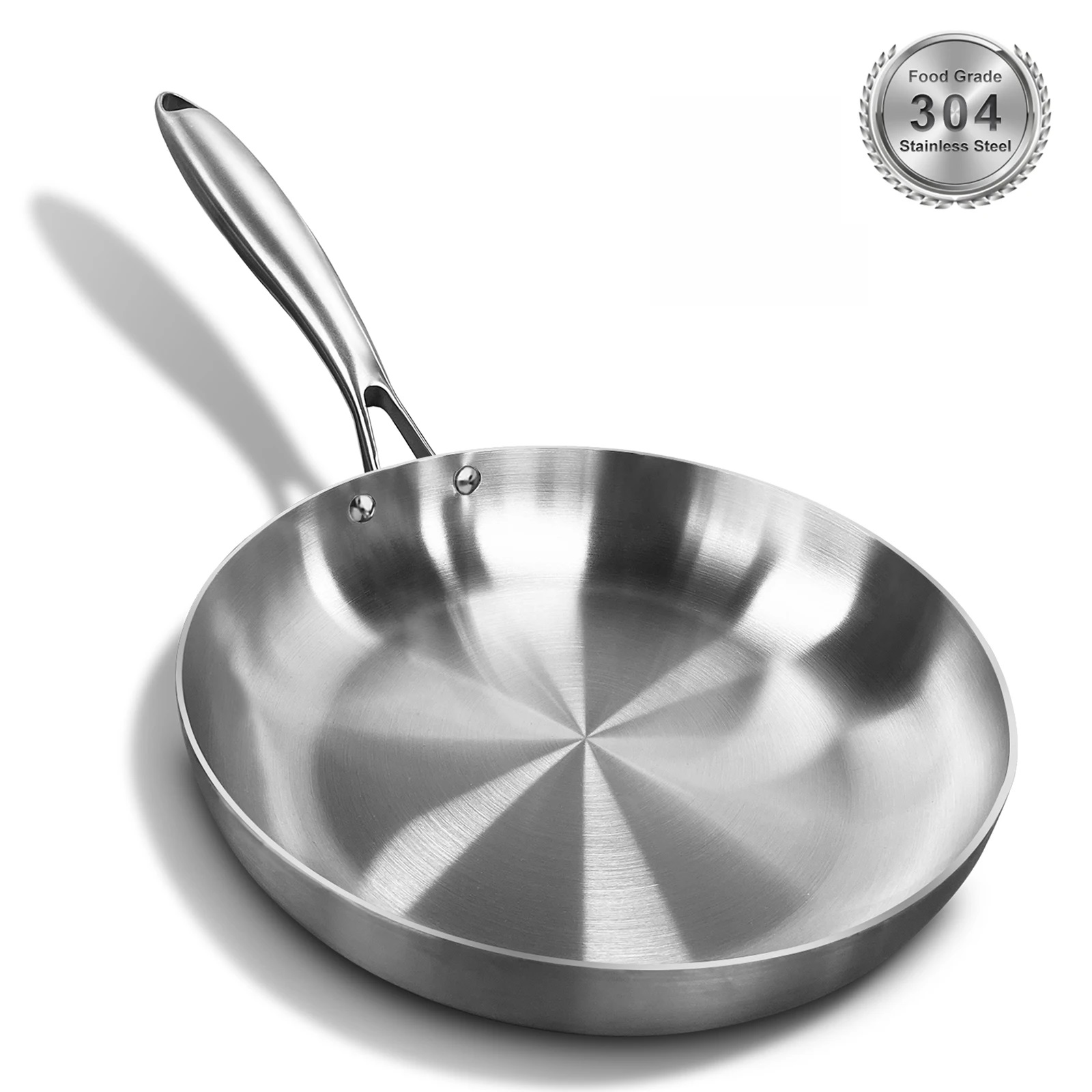 304 stekpannor i rostfritt stål, nonstick-panna stekt biffgryta obelagd köksredskap för gasspis och induktionshäll