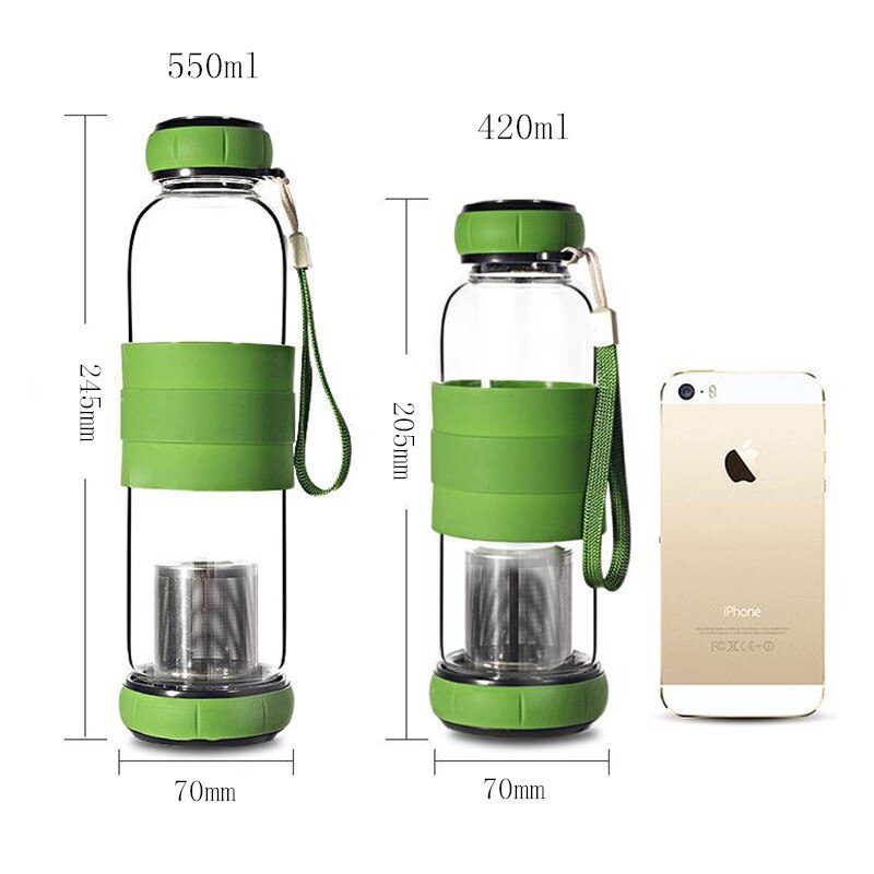 420ml ma cruche d'eau couvercle de citrouille bouteille d'eau en verre avec infuseur à thé Communication bidirectionnelle Anti-brûlure bouteille extérieure