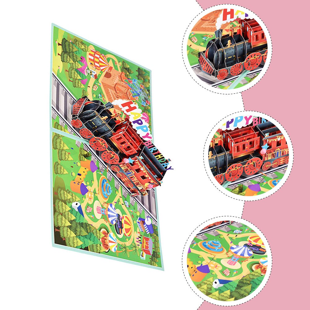 1 Set of Paper Blessing Delicate Train 3D Greeting for Kids Birthday