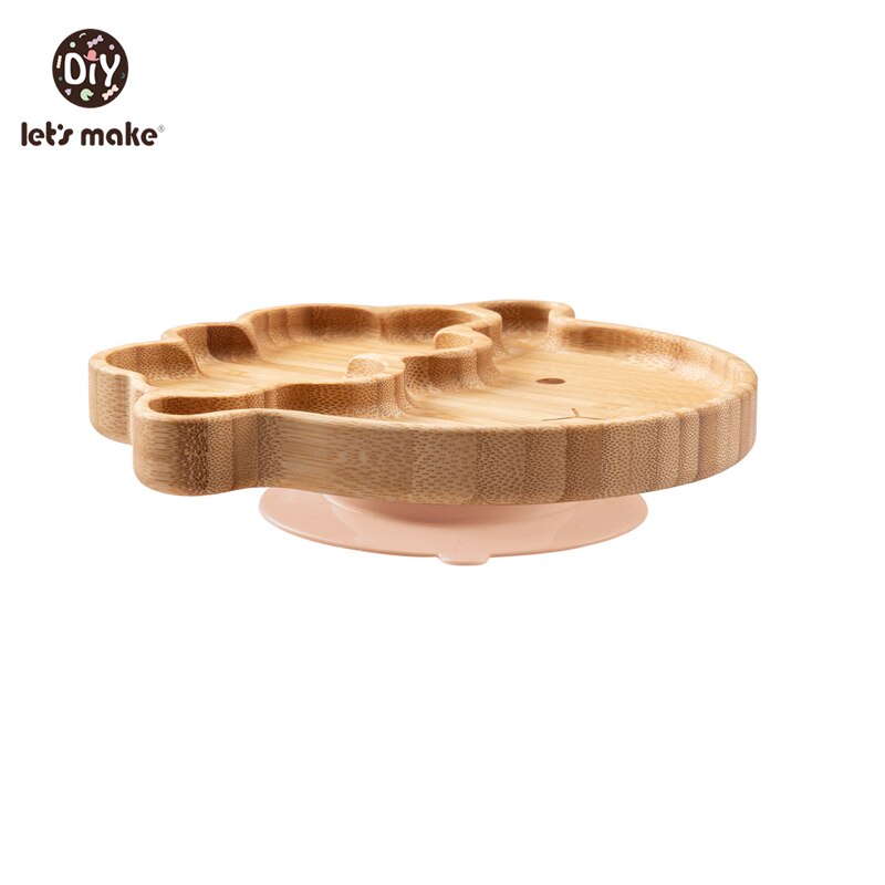 Let&#39;s Make Baby Dinner Plates Set Wooden Cartoon Dinner Plate Fork Spoon Children Feeding Plate Safe Edible Silicone Product: Sheep Peachy plate