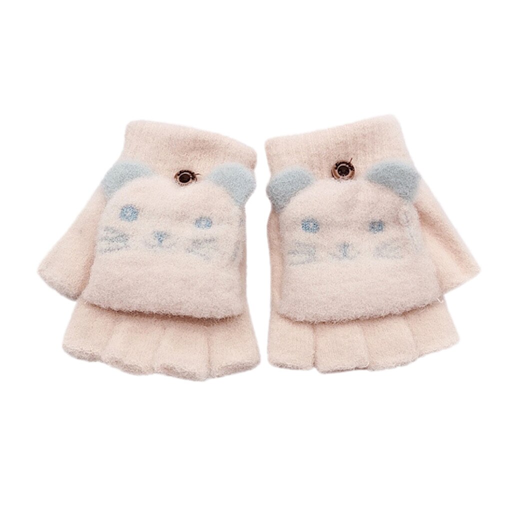 Mitaines d'hiver en laine tricotée pour -né, en velours épais pour enfants, garçons et filles, motif dessin animé, couleur Patchwork, gants chauds tricotés # C: E