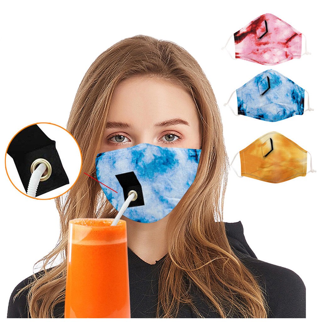 Adult Women Drinking with Hole for Straw Breathable washable straw cloth Protect Dustproof Cotton Face For Faces Protection