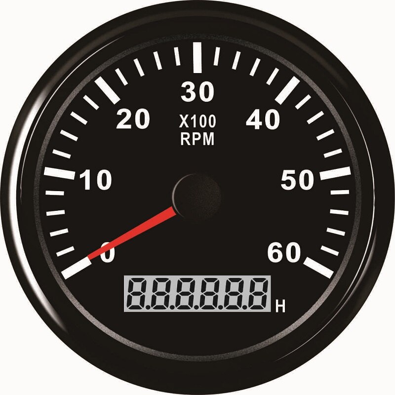 Varvtalsmätare 85mm 0-6000RPM - Dieselmotor Tacho med Timräknare - Röd Bakgrundsbelysning: Bn