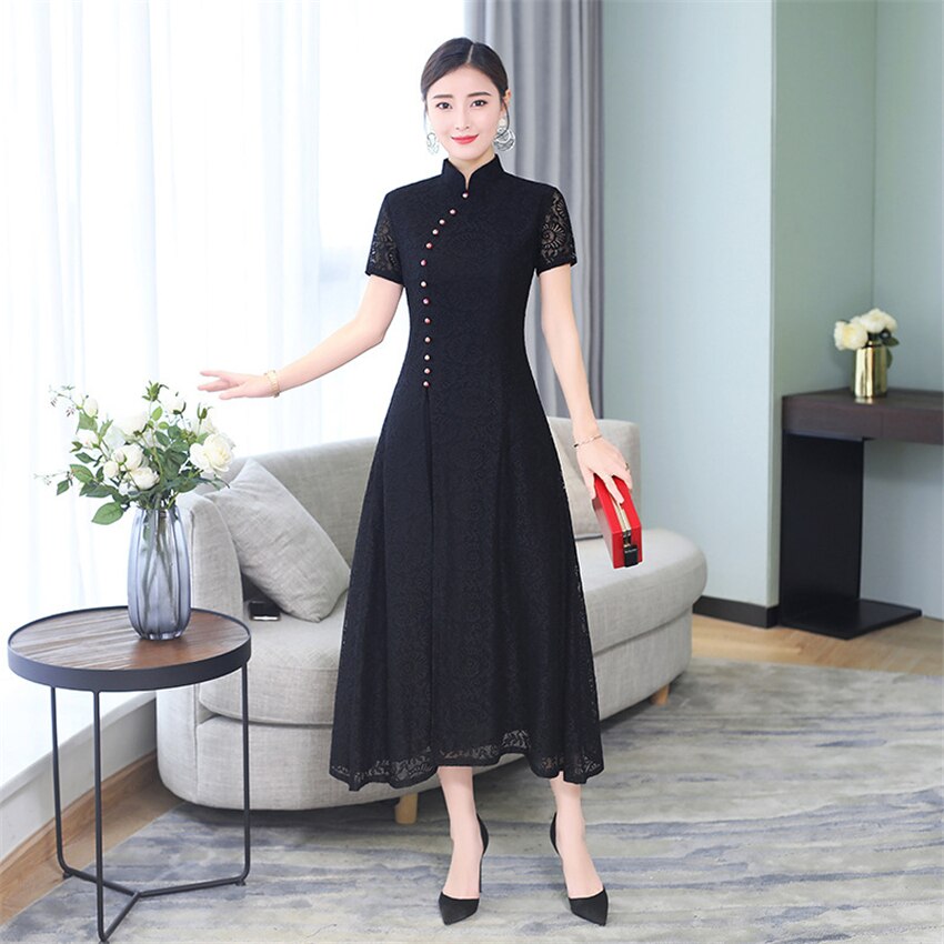 Aodai-vestido Qipao de Vietnam para mujer, ropa tradicional de encaje, Vestido largo de seda hasta la rodilla, novedad de verano, 2022