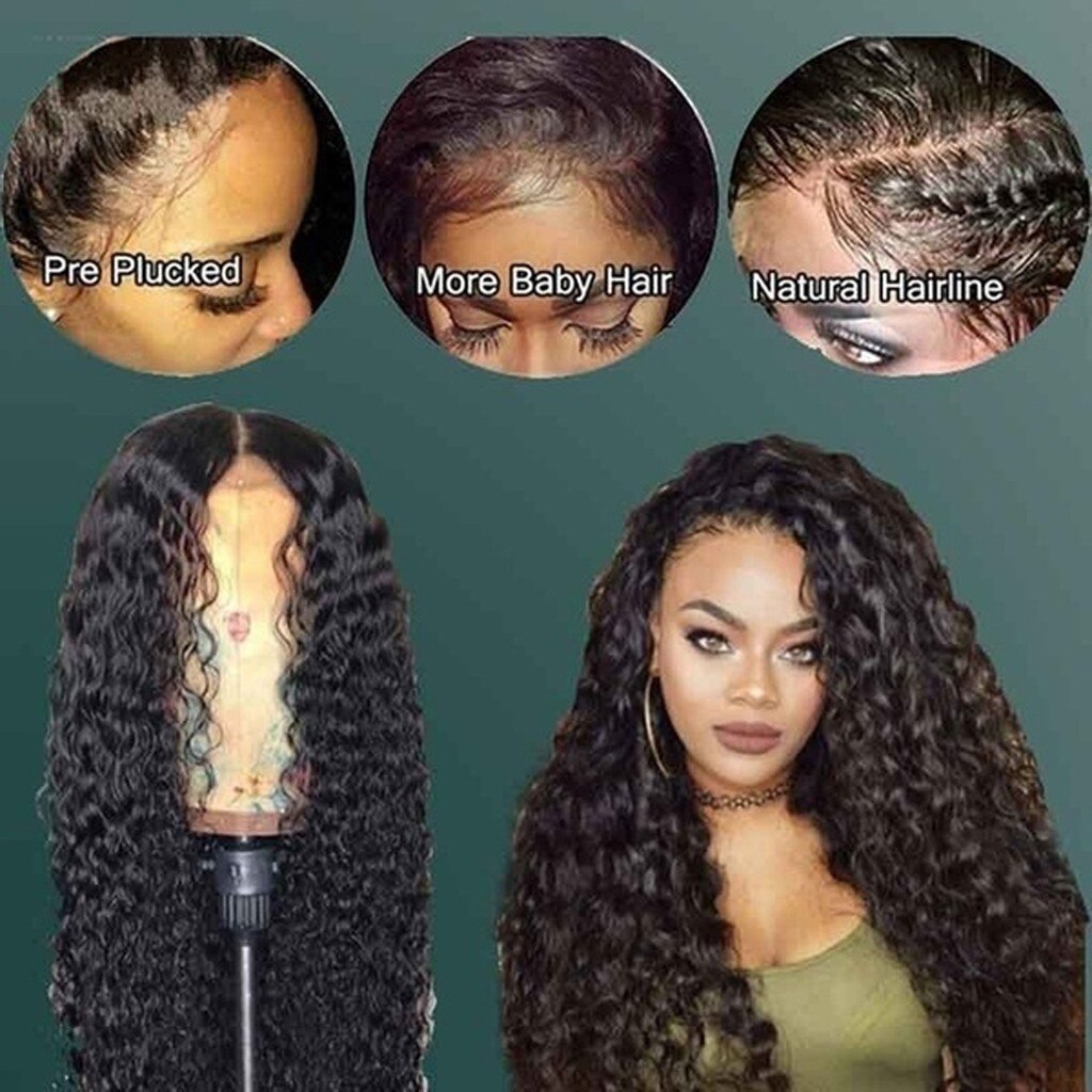 Peluca de pelo rizado negro para mujer, largo sintético Afro, División Midd, fibra resistente al calor, Media peluca atada a mano # g30