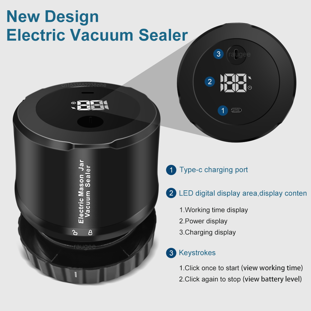 Elektrische Mason Jar Vacuum Sealer Oplaadbare draadloze automatische Jar Sealer voor voedselopslag en fermentatie met Mason Jar-deksel