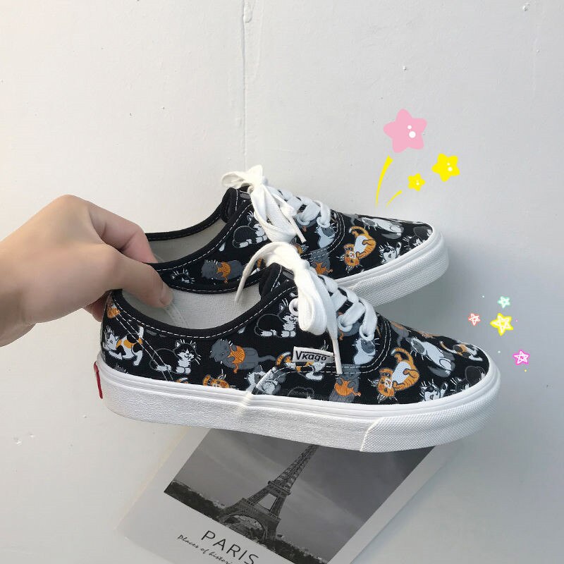 Schattig kattenpatroon dames casual espadrilles cartoon graffiti meisjes student sneakers dames zachte canvas jeugd schoenen plimsolls