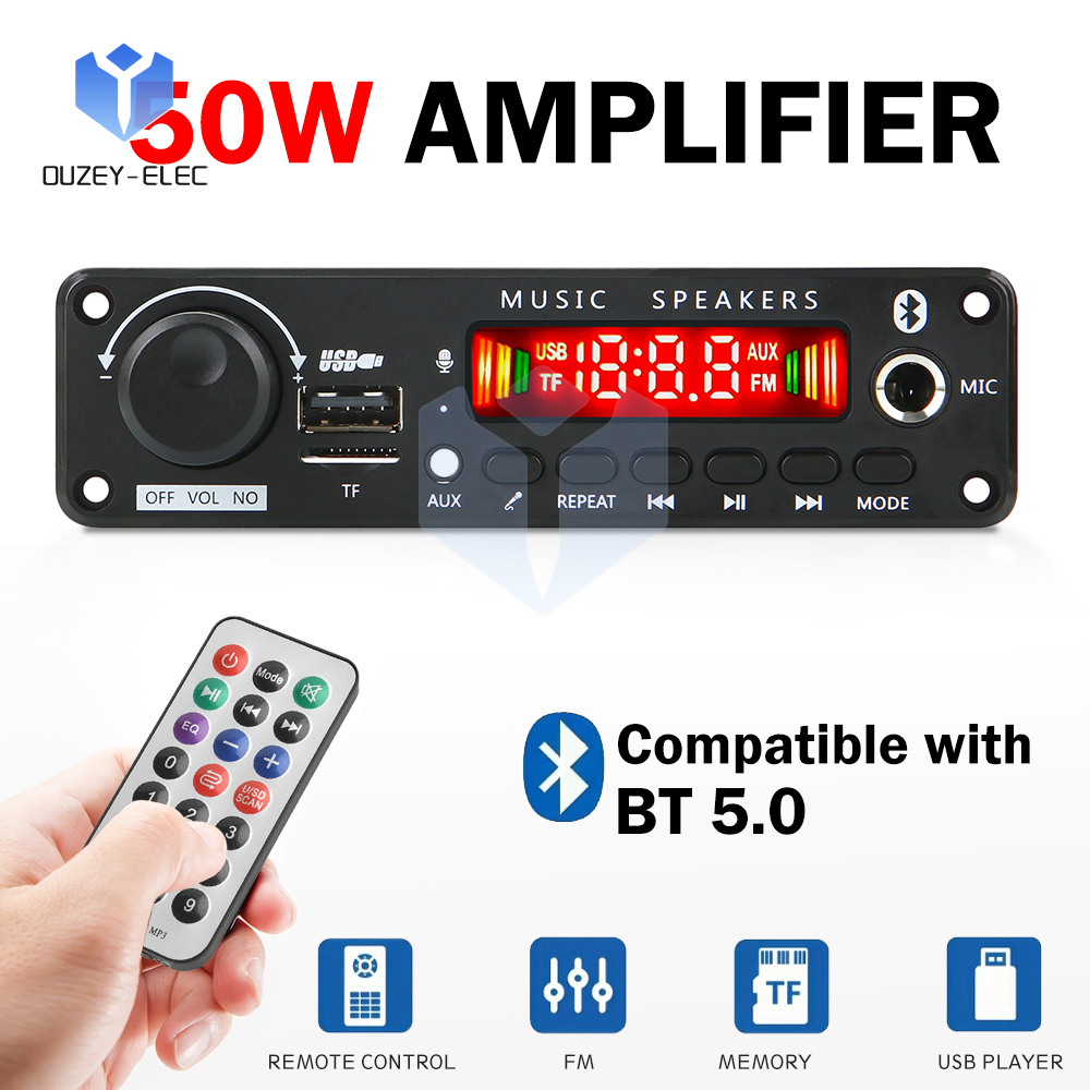 DC 6-18V Bluetooth 5.0 Digital Amplifier Module Audio Decoder Board 2.0 Channel Stereo 25W*2 Home Karaoke Control Module