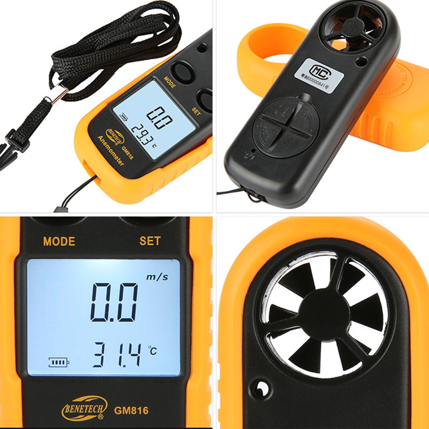 Mini anémomètre numérique LCD portable compteur de vitesse du vent jauge de vitesse du vent 0.3-30 m/s testeur de capteur avec écran rétroéclairé